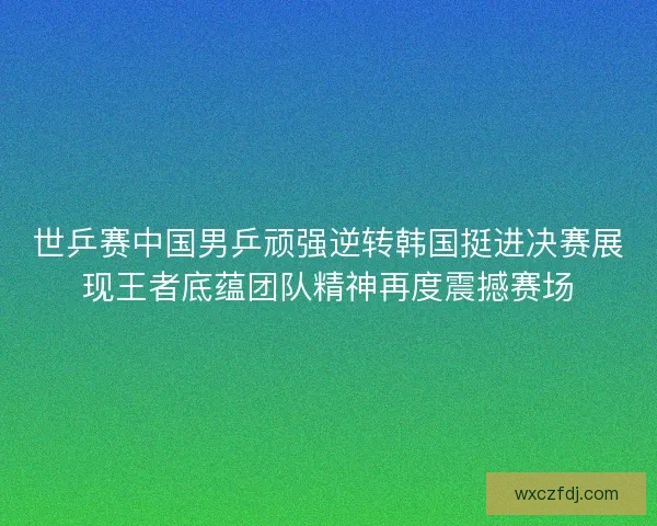 世乒赛中国男乒顽强逆转韩国挺进决赛展现王者底蕴团队精神再度震撼赛场 世乒赛中国男乒顽强逆转韩国挺进决赛展现王者底蕴团队精神再度震撼赛场