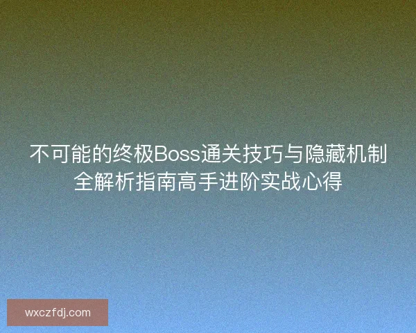 不可能的终极Boss通关技巧与隐藏机制全解析指南高手进阶实战心得